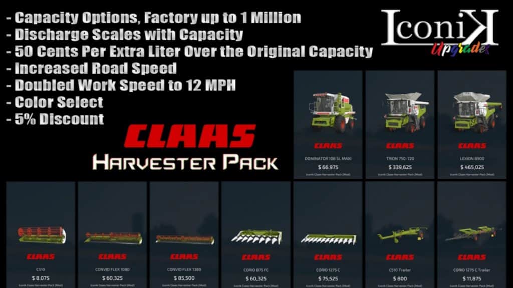 FS22 Iconik Claas Harvester Pack - FS 22 Packs Mod Download