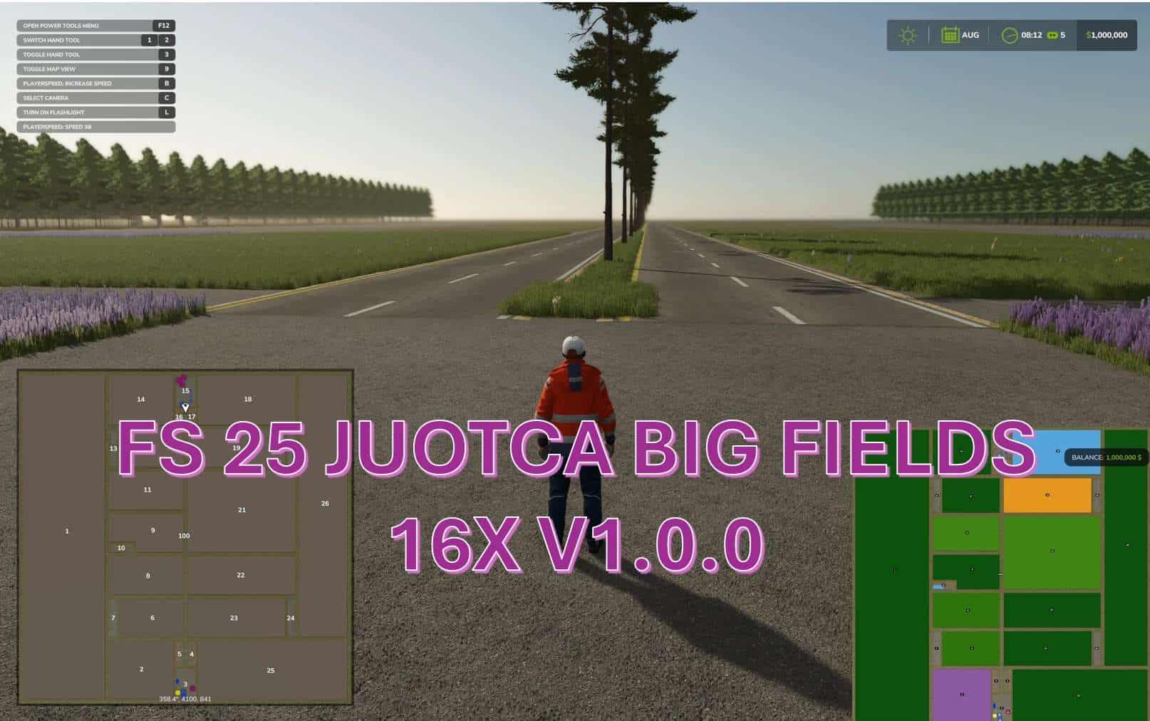 FS25 JUOTCA BIG FIELDS 16X V1.0 - FS 25 Maps Mod Download